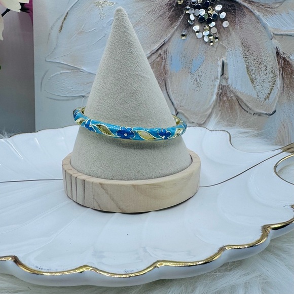 Blue Flower Enamel Cloisonne Bracelet Bangle Style B - Picture 6 of 7